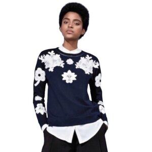 Victoria Beckham for Target Lace Appliqué Navy Pullover Sweater Small #1321-AZ